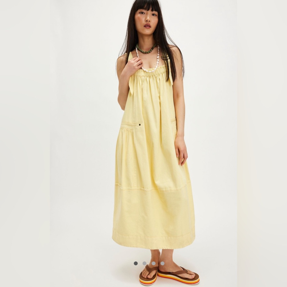 Free People Barrel Midi Dress in Custard color